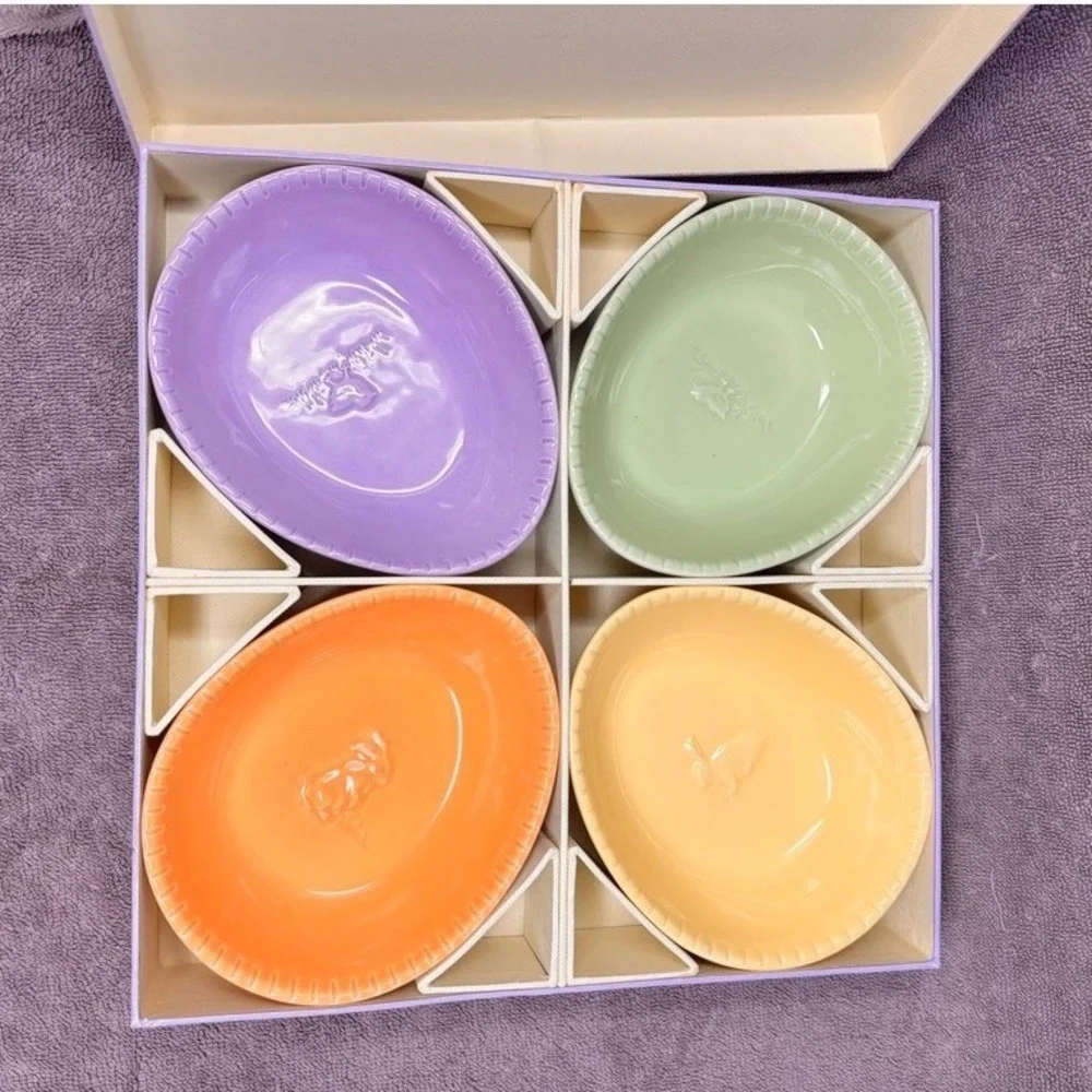 Vtg Williams Sonoma Set of 4 Easter Egg Ceramic Ramekins Pastel Baking Dishes